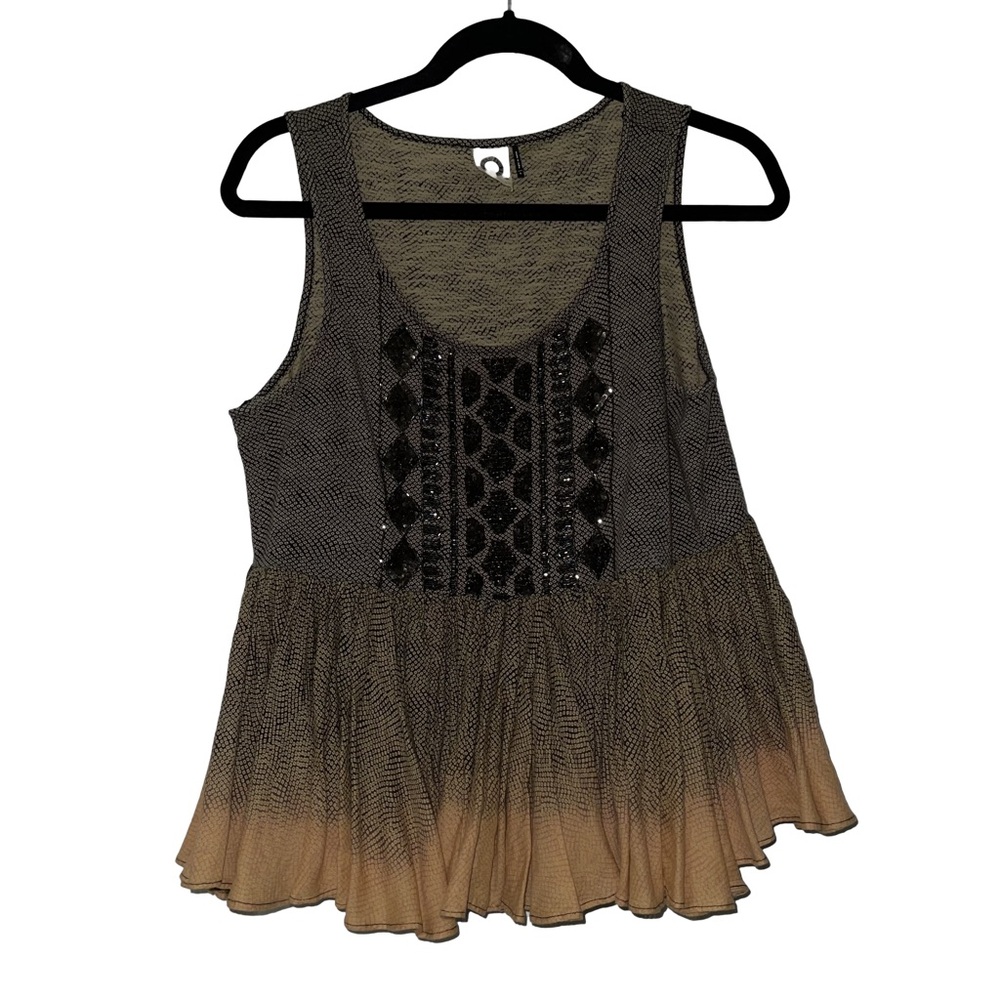 Anthropologie Akemi & Kin Anaphora Tank Small Peplum Yellow Beaded Boho Artsy